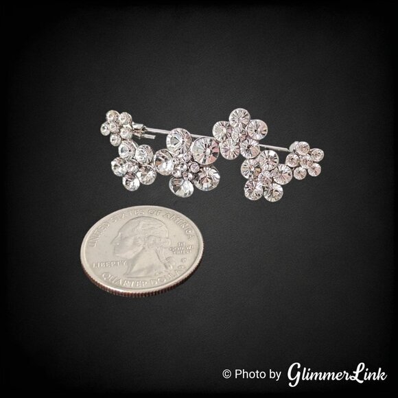Bright Sparkling Rhinestone Floral Silver Tone Brooch Pin - Picture 4 of 9